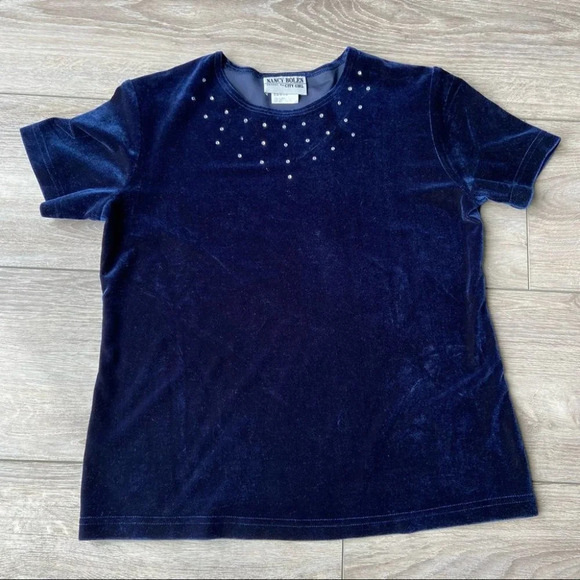 Vintage Y2K Nancy Bolen City Girl Velvet Rhinestones Accents  Stretchy Top - Picture 4 of 14